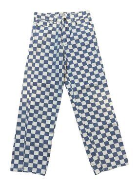 Meme Brand Sz 4 Blue & White Check Regular Fit 5-Pocket Jeans Demin Pants